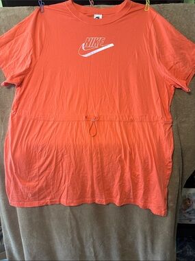 Nike Women's Coral-Orange Short Sleeve Logo dress with Drawstring EUC
